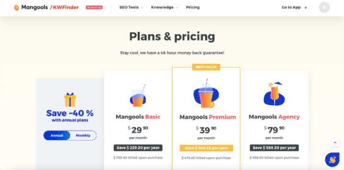 KWFinder Pricing Page